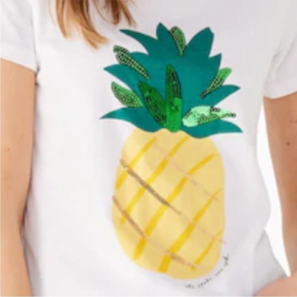 Kate Spade New York White Short Sleeve Pineapple With Sunglasses TShirt Size M - Picture 9 of 9